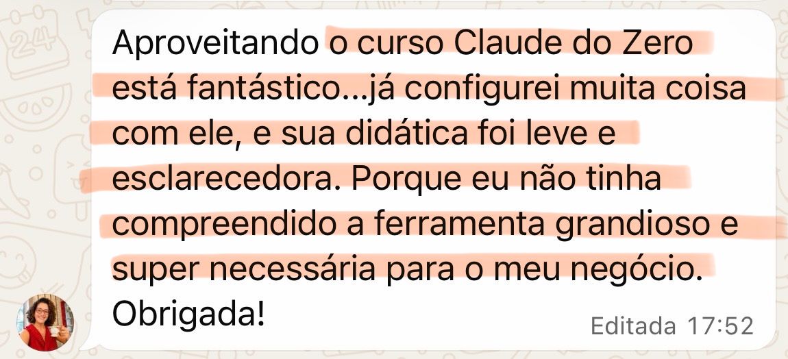 Depoimento — curso Claude do Zero está fantástico