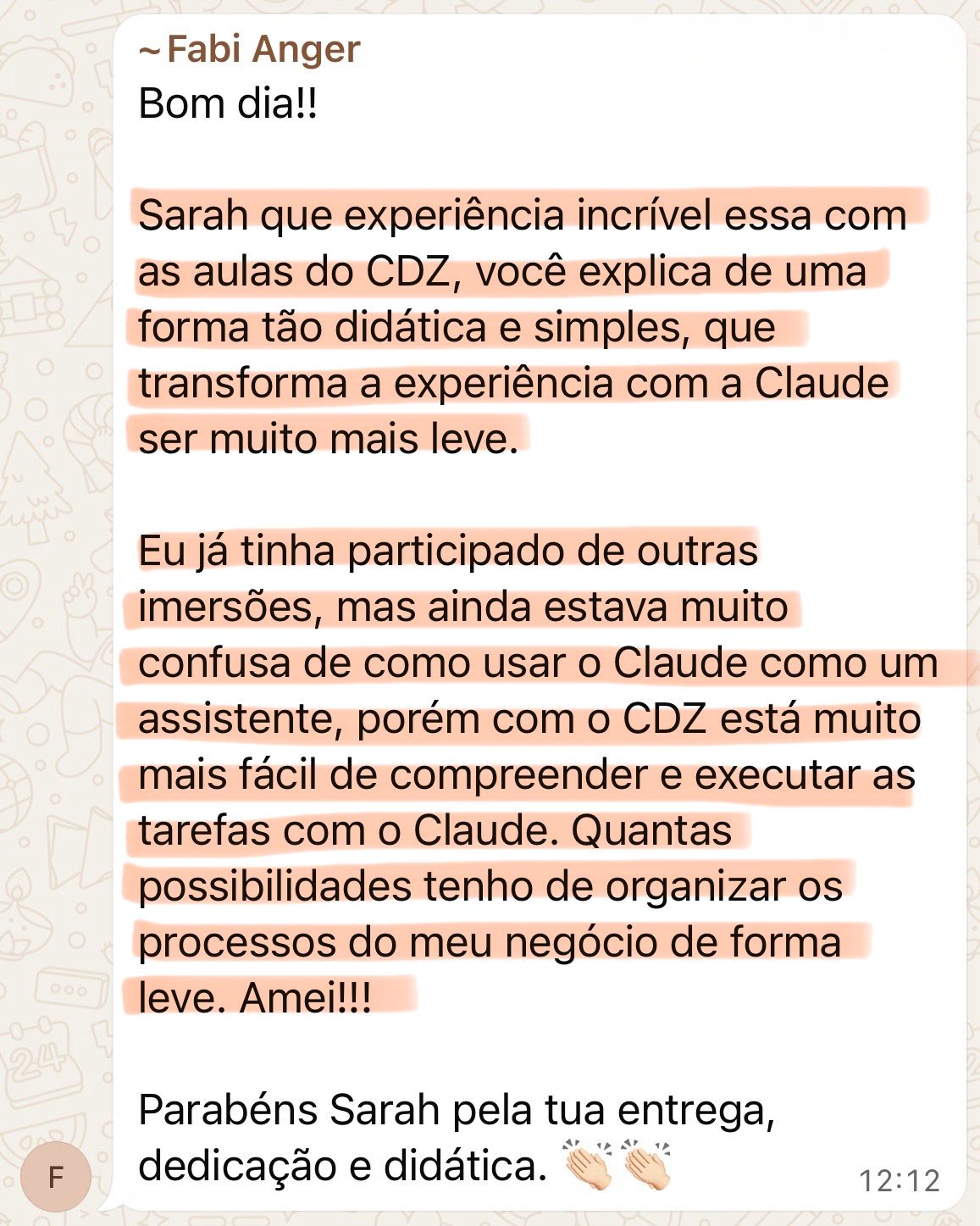 Depoimento de Fabi Anger — experiência incrível com as aulas do CDZ