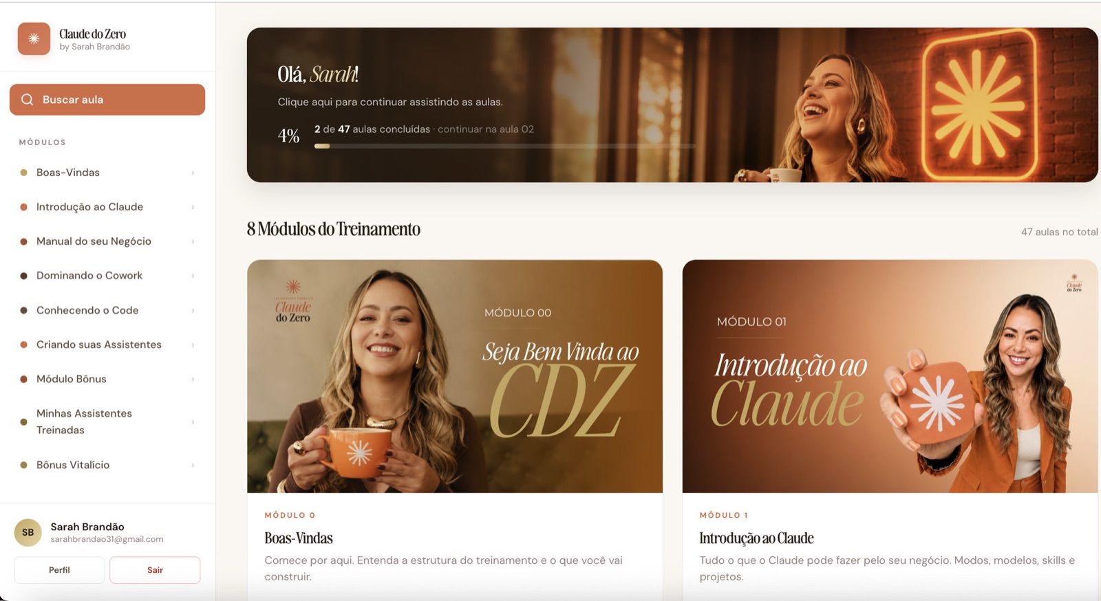 Plataforma do Claude do Zero por dentro — 8 módulos do treinamento